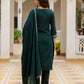 Floral Embroidered Straight Kurta With Trousers & Dupatta