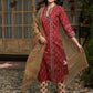 Maroon Floral Printed Angrakha Pure Cotton Kurta with Trousers & Dupatta