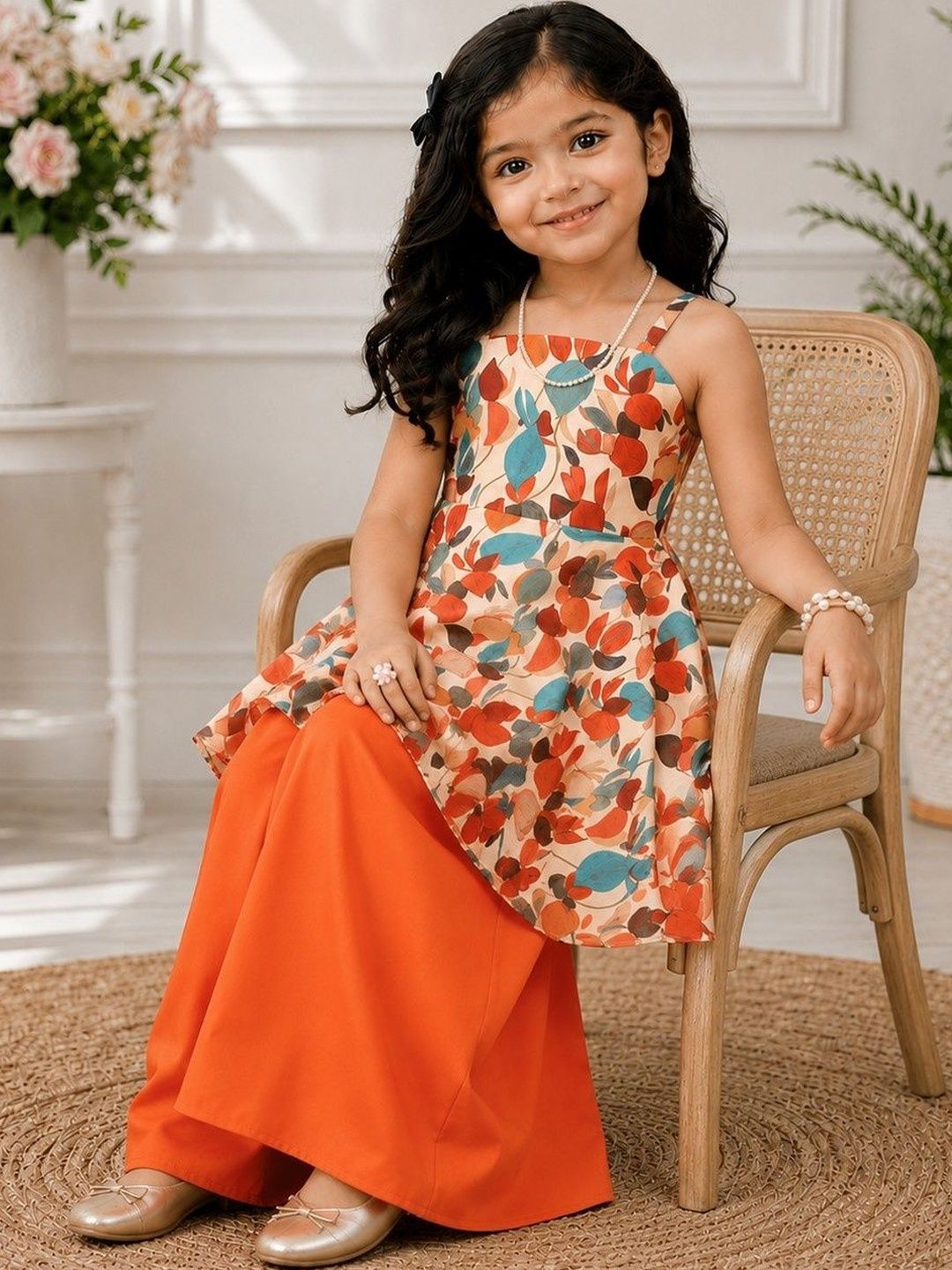 Girls Floral Printed Regular Kurti with Palazzos
