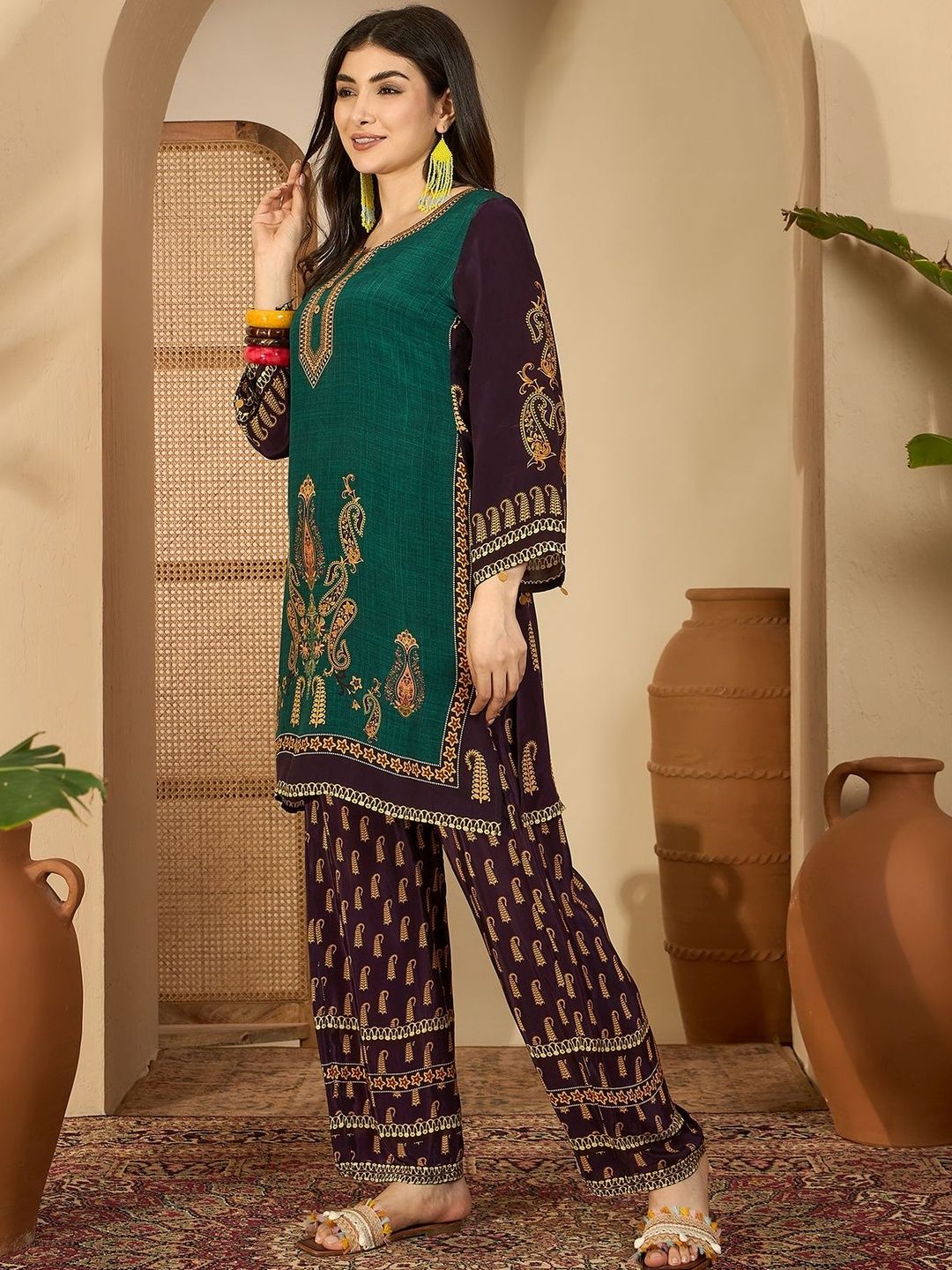 Printed Round Neck Tunic & Trousers Co-Ords Set