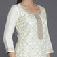 Cream Coloured Ethnic Woven Design Straight Kurta with Trousers & Dupatta