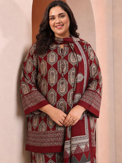 Plus Size Women Ethnic Motifs Printed Kurta with Palazzos & Dupatta