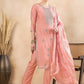 Peach-Coloured Floral Embroidered Regular Sequinned Kurta With Trousers & Dupatta