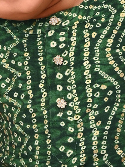 Boys Green Bandhani Kurta & Patiyala Set
