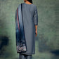 Blue Floral Yoke Design Zari Straight Kurta With Trousers & Dupatta