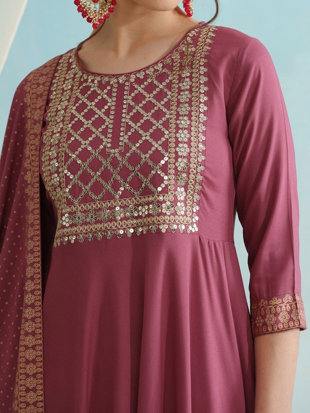 Embroidered Regular Sequinned Kurta with Palazzos & Dupatta