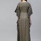 Beige & Black Printed Kimono Maxi Nightdress