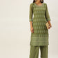 Women Green Ethnic Motifs Embroidered Chikankari Kurta with Palazzos