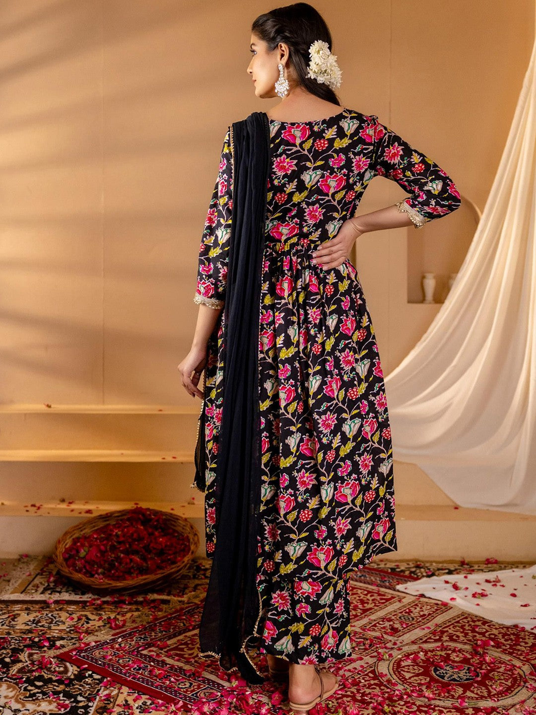 Floral Printed Angrakha Gotta Patti Pure Cotton Kurta with Palazzos & Dupatta