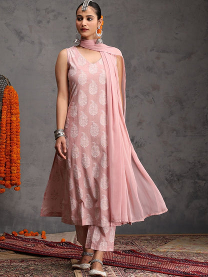 Women Ethnic Motifs Printed Regular Pure Cotton Kurta with Trousers & With Dupatta