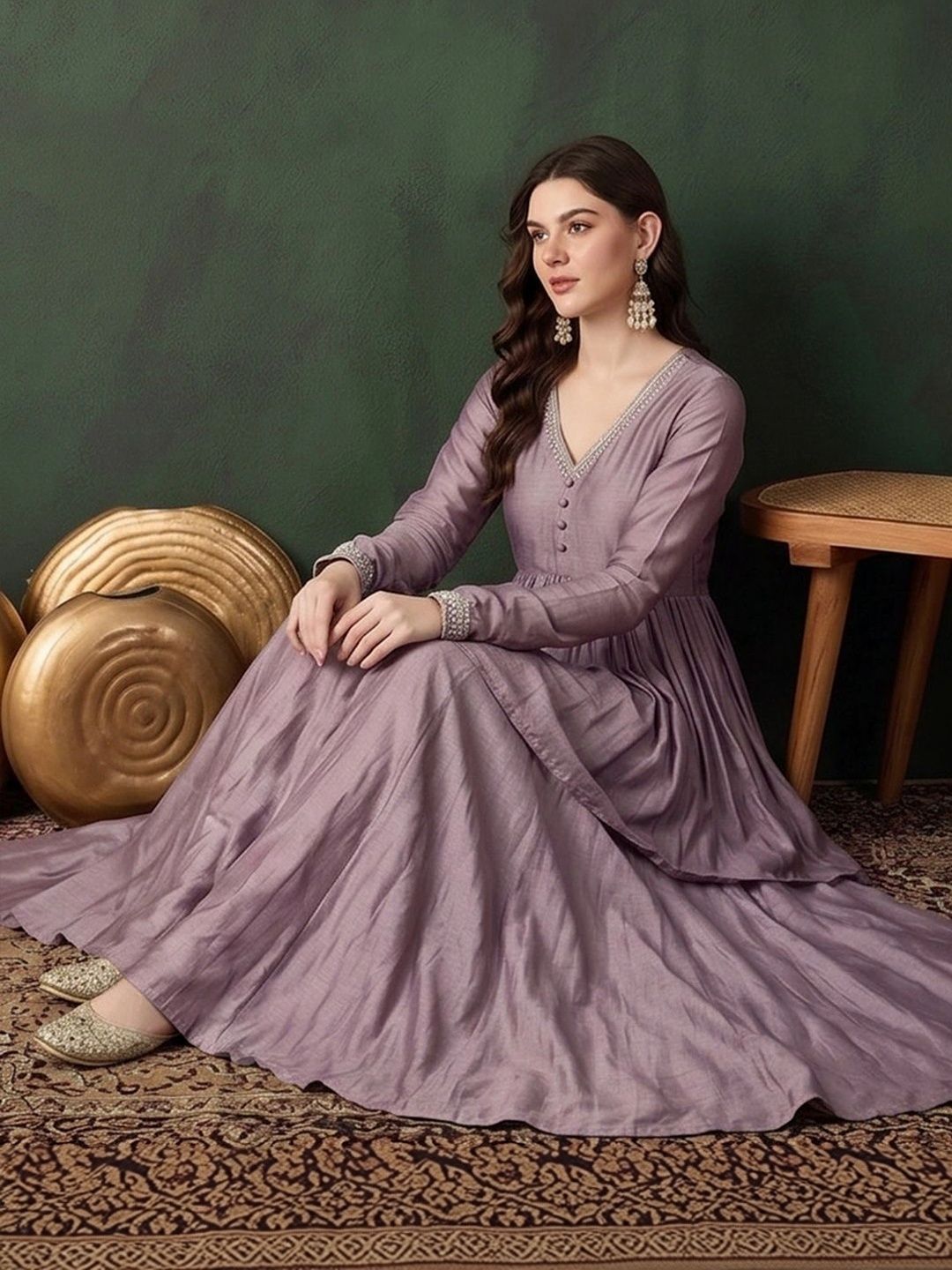 Women Empire Thread Work Kurta with Palazzos