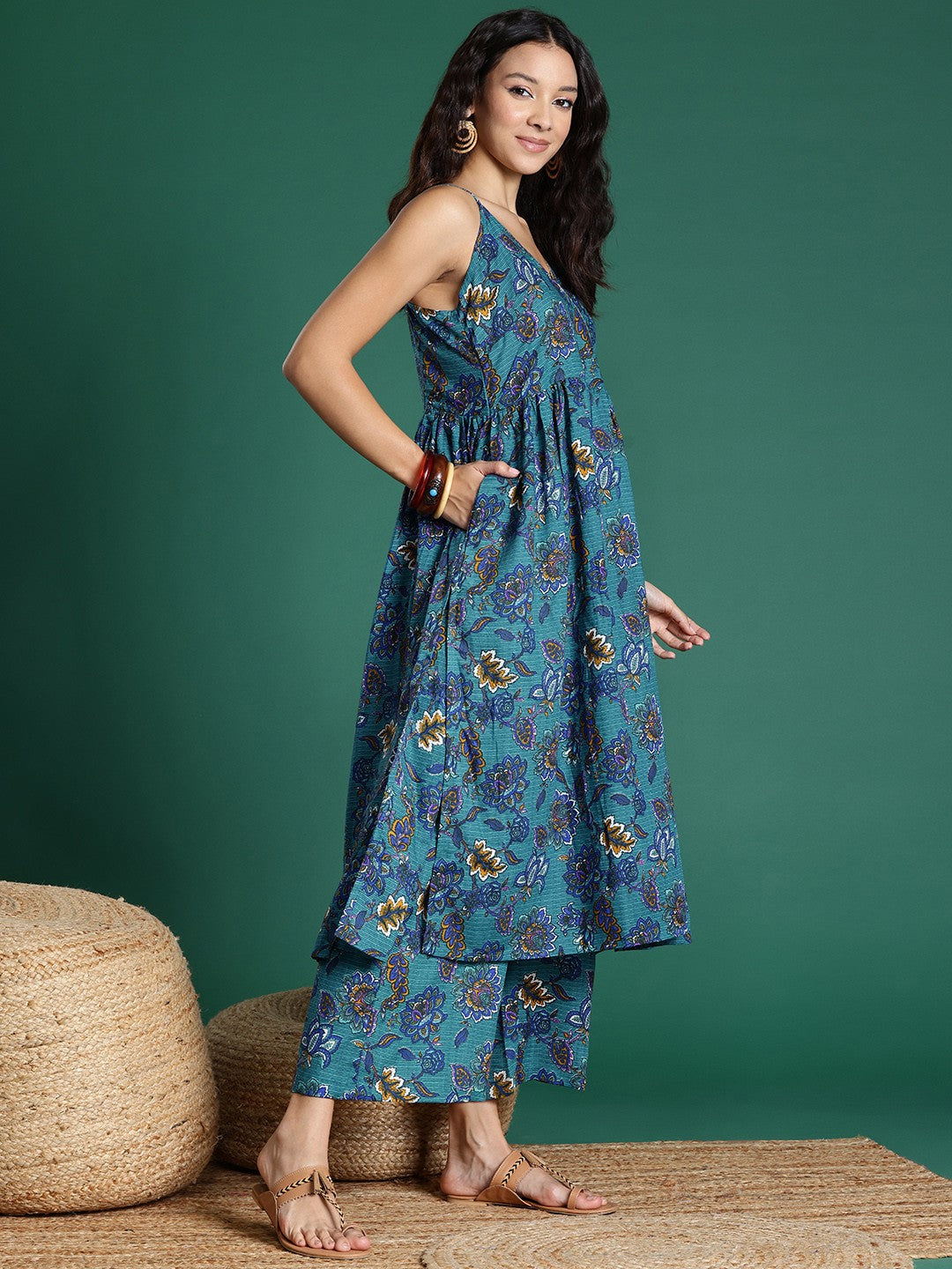 Ethnic Motifs Printed Empire Gotta Patti Kurta with Palazzos