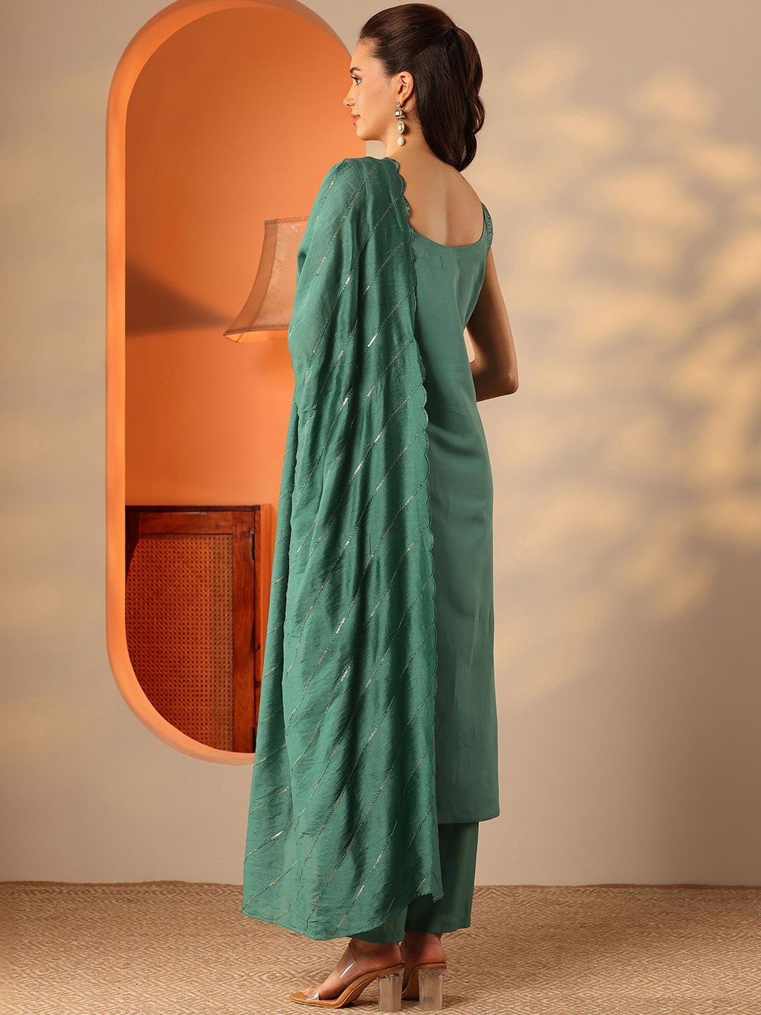 Women Ethnic Motifs Embroidered Regular Thread Work Kurta with Palazzos & With Dupatta