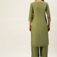 Women Green Ethnic Motifs Embroidered Chikankari Kurta with Palazzos