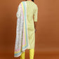 Yellow Striped Keyhole Neck Straight Kurta with Trousers & With Dupatta