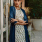 Women White & Teal Blue Printed Layered Kurta with Salwar
