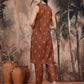 Floral Printed Regular Thread Work Pure Cotton Kurta with Trousers