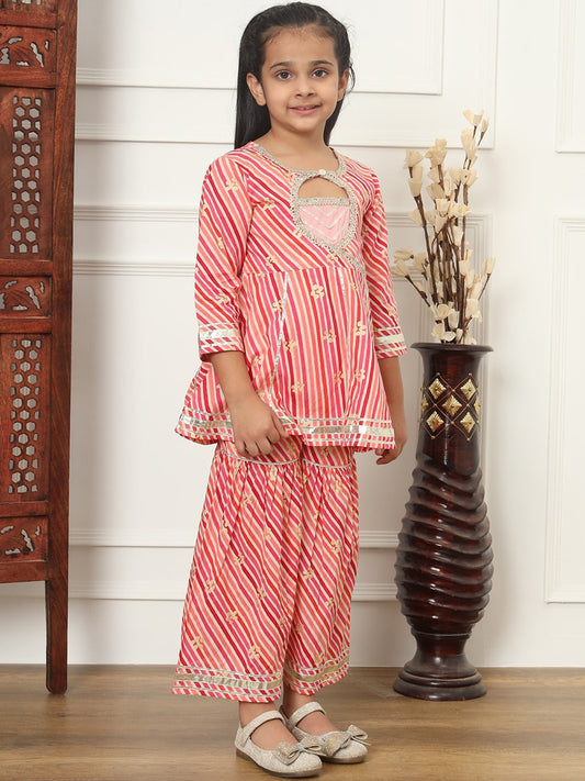 Girls Leheriya Printed Empire Pure Cotton Kurti With Sharara