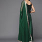 Women Green Anarkali Spaghetti Strap Kurta With Tonal Bottom & Dupatta