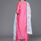 Floral Yoke Design Straight Sequinned Chanderi Silk Kurta With Trousers & Dupatta