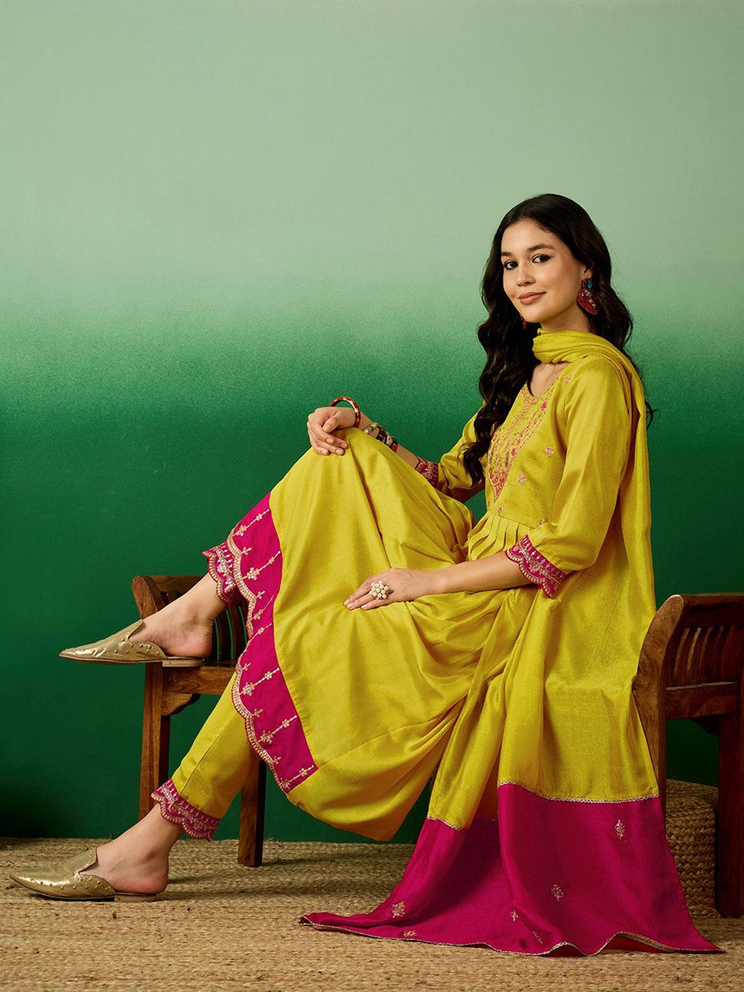 Embroidered Kurta With Trouser & Dupatta