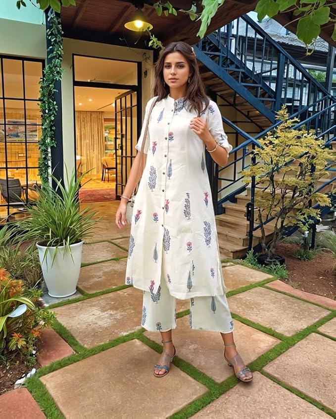 Women's Rayon Viscose Printed A-Line Kurta with Pant