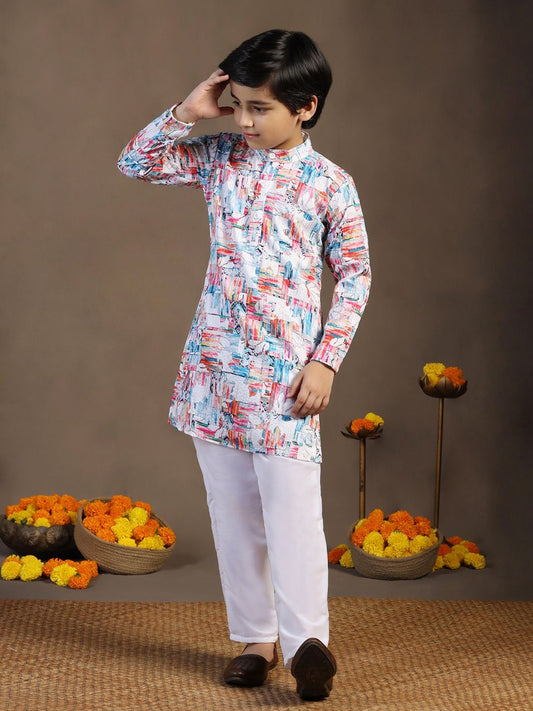 Boys Floral Printed Regular Kurta with Pyjamas