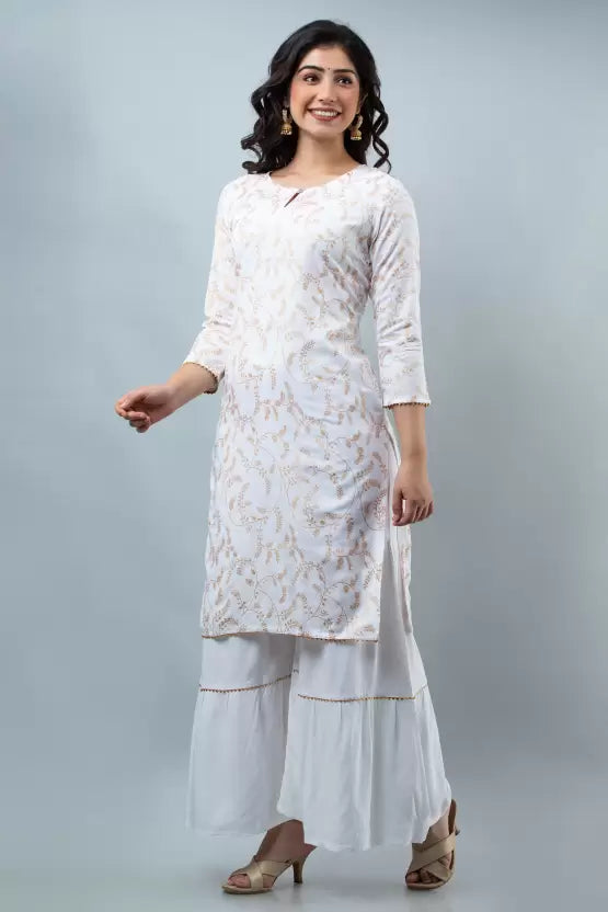 Women Elegant Viscose Rayon Kurta and Sharara Set with Dupatta