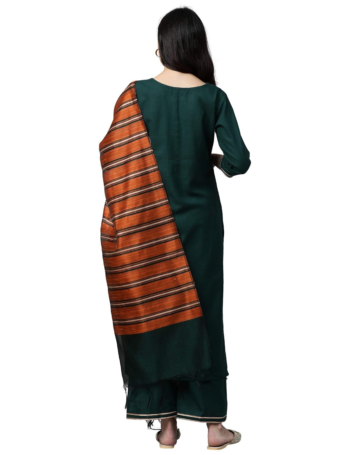 Women's Green Pure Cotton Solid Straight Kurta Palazzo with Dupatta