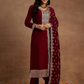 Yoke Design Sequinned Straight Kurta with Trousers & With Dupatta