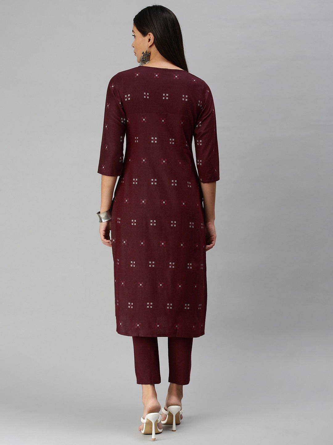 Women Pure Cotton Geometric Woven Design Kurta with Trousers