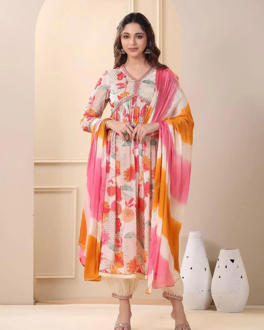 Women Viscose Rayon Kurta Pant Dupatta Set