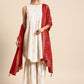 Women Off White & Gold-Toned Floral Print Pleated Kurta with Sharara & With Dupatta