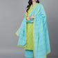 Women Light Green Cotton Rayon Kurta Palazzo Dupatta Set