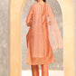 Peach Notch-Neck Floral Embroidered Straight Kurta With Trousers And Dupatta