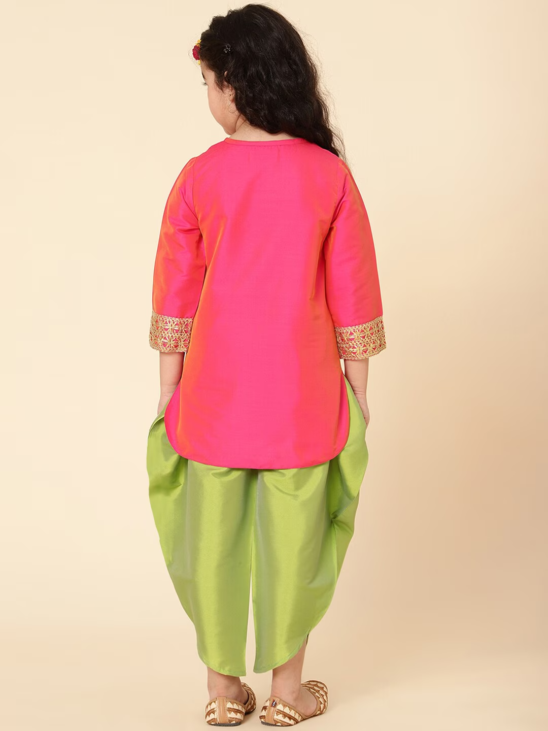 Girls Pink Empire Kurti Embellished With Dhoti Pants