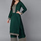 Women Long Sleeve Green Silk Blend Kurta Palazzo Dupatta Set