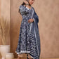 Women Blue Cotton Blend Kurta Palazzo Dupatta Set