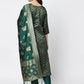 Women Green Cotton Blend Kurti Pant Dupatta Set