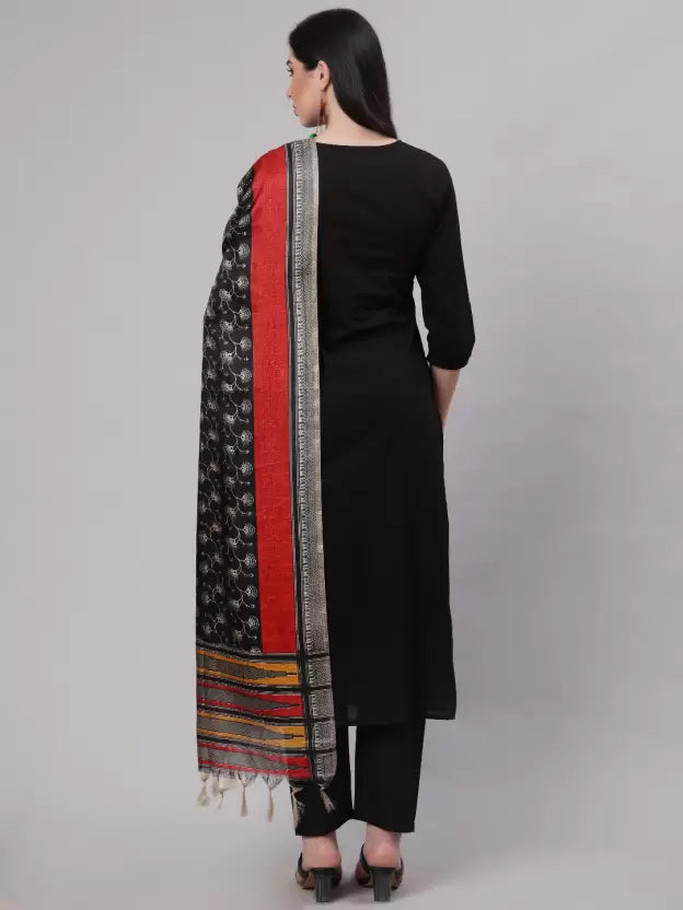 Women Black Kurta, Trouser/Pant & Dupatta Set