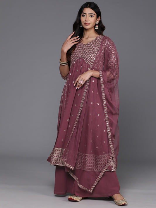 Women Floral Embroidered High Slit Sequinned Kurta with Palazzos & Dupatta