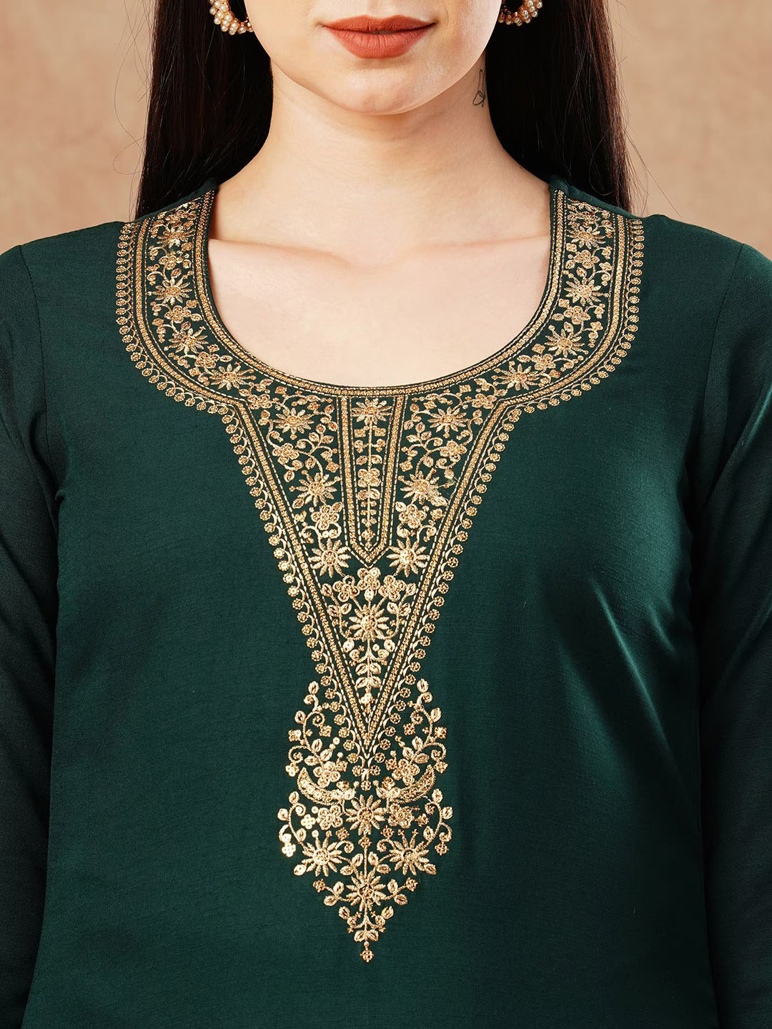 Ethnic Motifs Embroidered Thread Work Kurta With Trousers & Dupatta