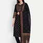 Women Black 3/4 sleeves Viscose Rayon Kurta Pant Dupatta Set