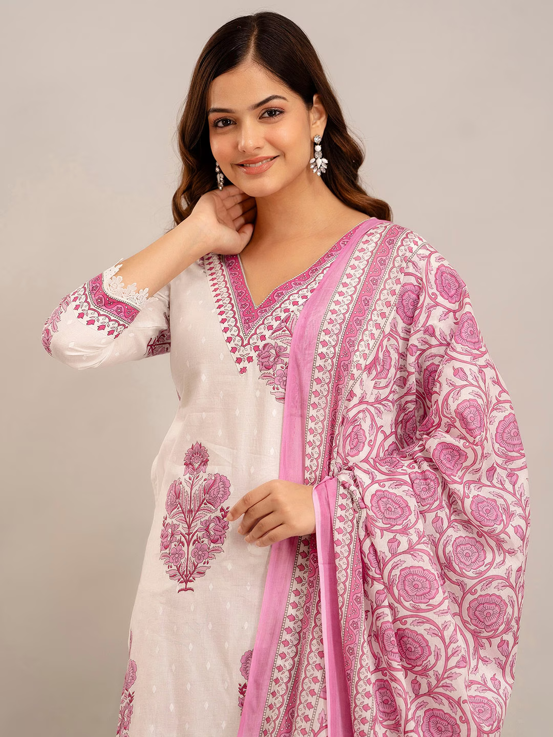 Ethnic Motifs Printed Gotta Patti Pure Cotton Kurta with Patiala & With Dupatta