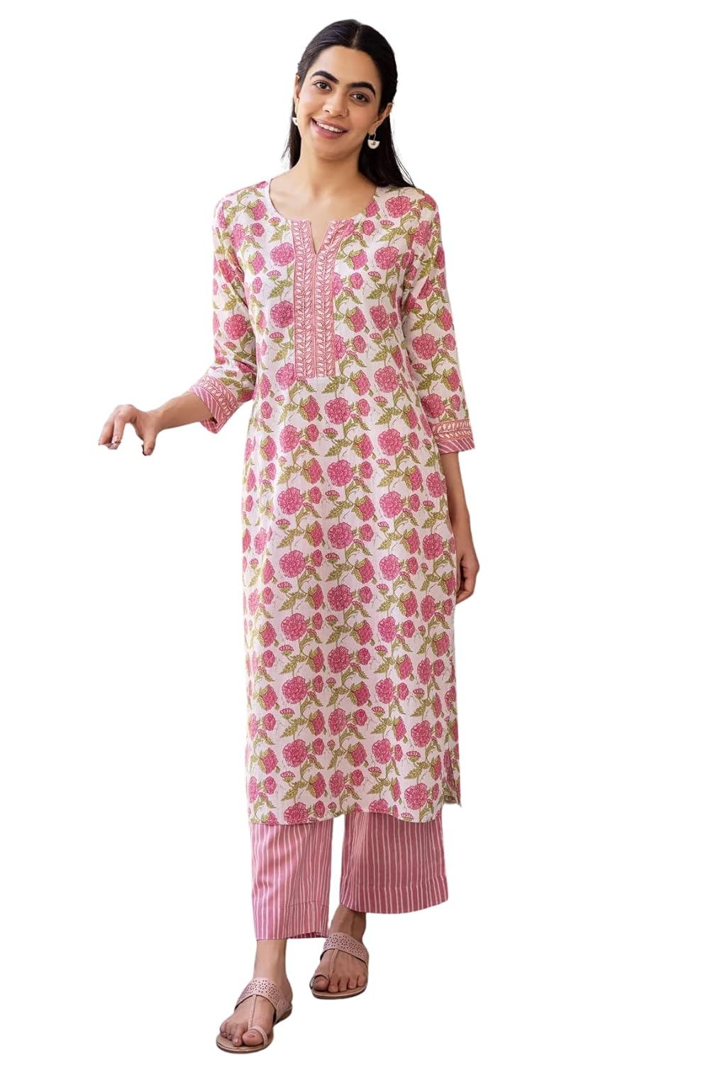 Women Floral Cotton Blend Kurta & Pant set