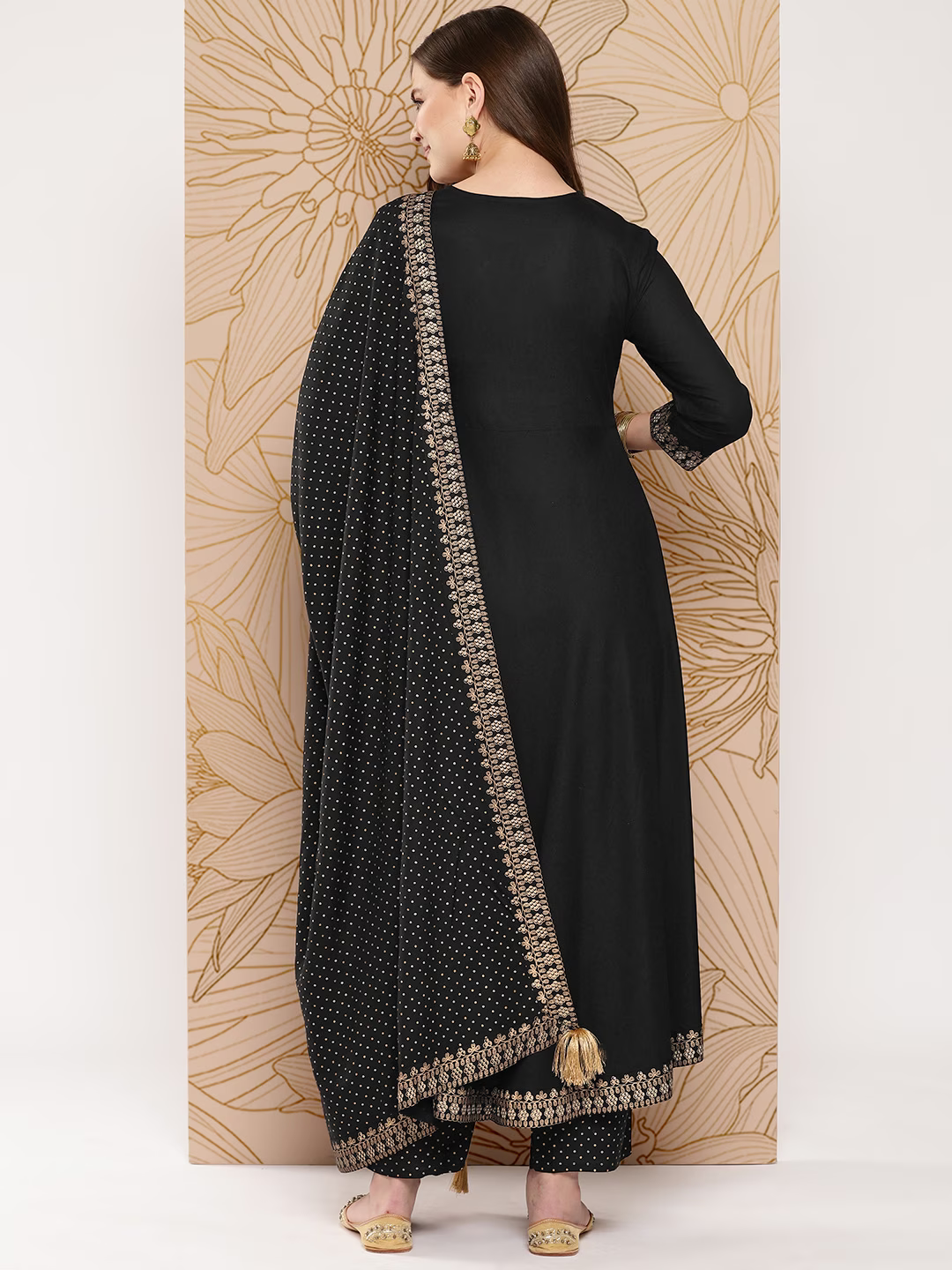 Women Floral Embroidered Empire Sequinned Kurta with Palazzos & With Dupatta