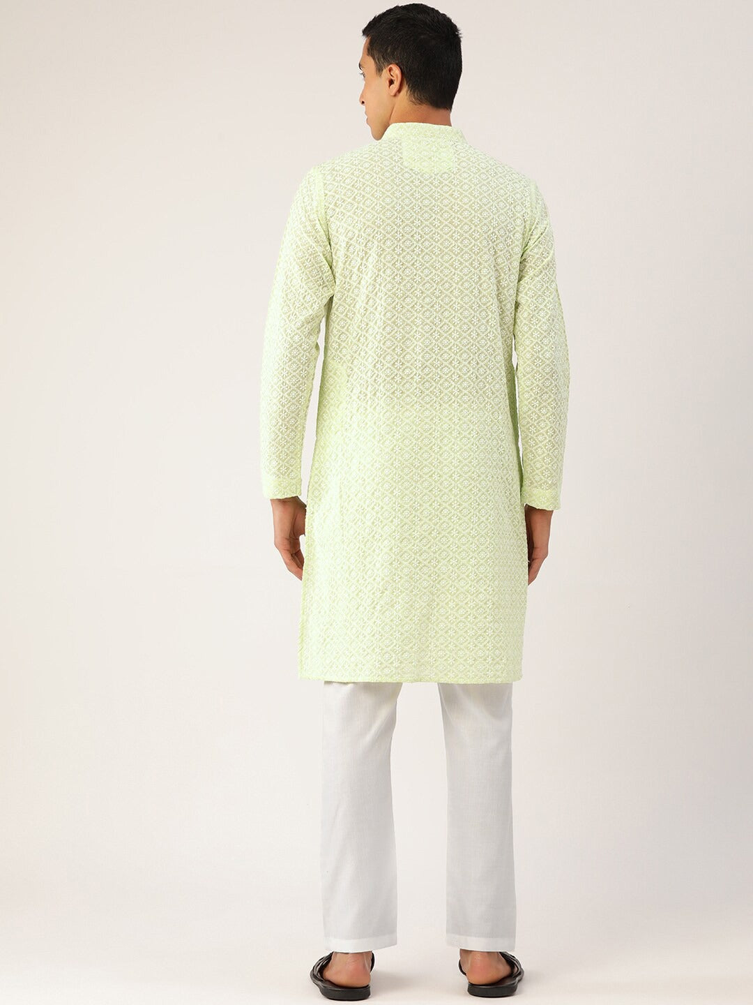 Men Green Chikankari Pure Cotton Kurta with Pyjamas