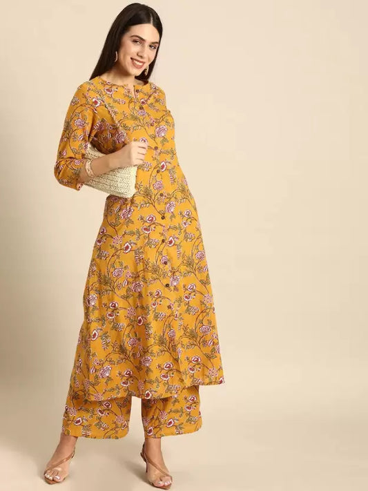 Women Orange yellow Viscose Rayon Kurta and Palazzo Set