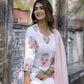 Women White Viscose Rayon Kurta Pant Dupatta Set