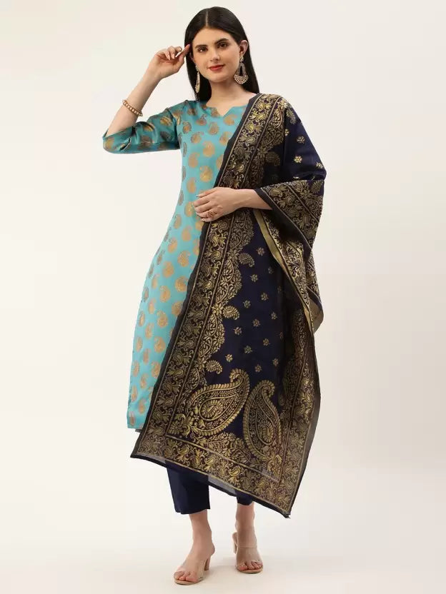 Women Blue Art Silk Kurta Pant Dupatta Set